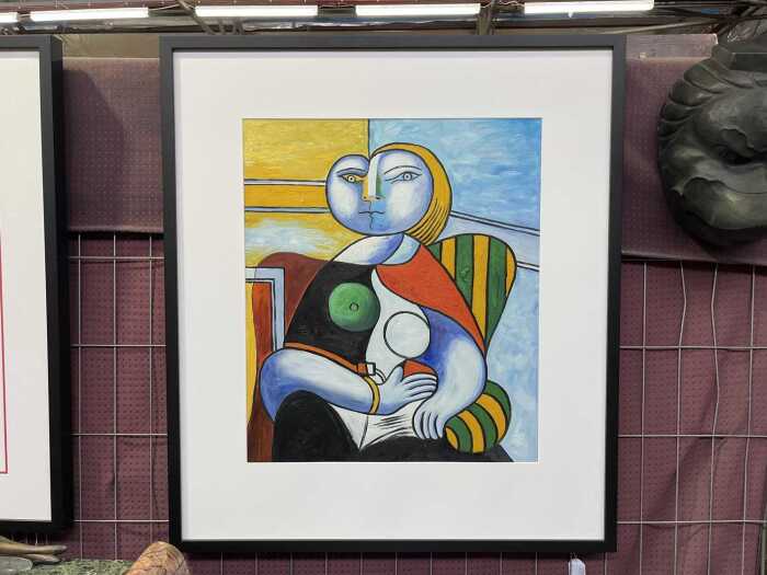 Artist unknown (in the style of Pablo Picasso), portrait of a woman reading. Oil painting on board