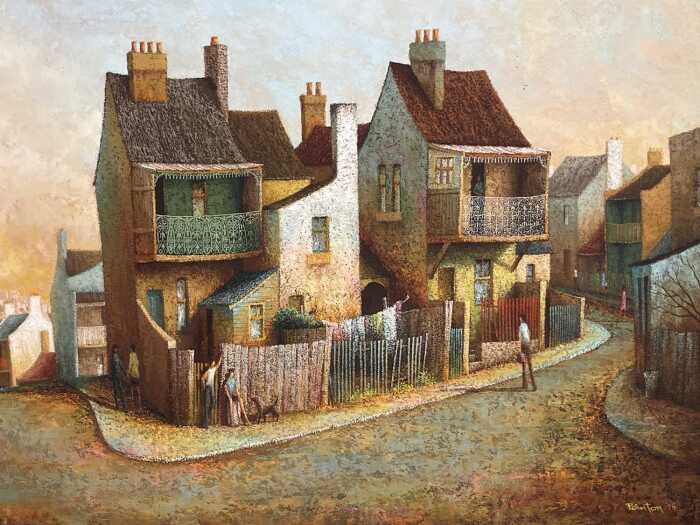 John Pointon (1936-), terrace houses, 1976. Oil painting on board