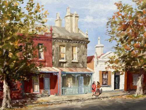 Keith Martin, terrace houses, 1973. Oil painting on board