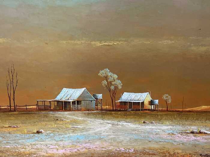 John Pointon (1936-), Opal Country Lightning Ridge, 1973. Oil painting on board