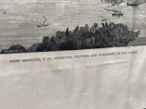 Antique etching on paper of a bird's eye view of Sydney, New South Wales c. 1984 - 4