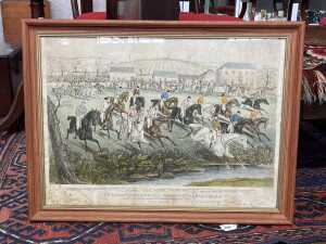 After Charles Hunt, Cheltenham Annual Grand Steeple Chase, 1841. Antique print on paper - 2