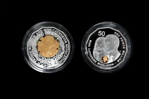 Royal Wedding 2011, selectively gold plated silver proof coin set, 36.48g total