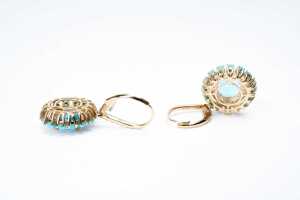 A pair of blue topaz, diamond and turquoise earrings in 14 carat yellow gold - 3