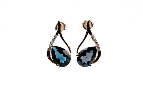 A pair of London blue topaz and diamond earrings in 9 carat yellow gold