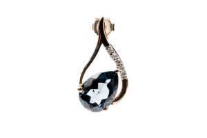 A pair of London blue topaz and diamond earrings in 9 carat yellow gold - 2