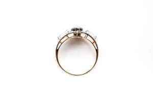 A green tourmaline, white topaz and diamond ring in 9 carat yellow gold - 3