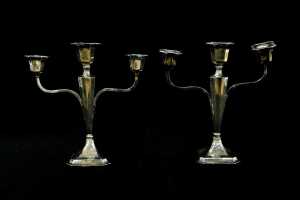 Pair of antique English weighted sterling silver candelabra