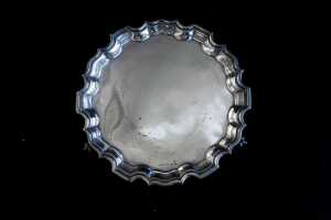 English sterling silver tri-footed salver, weight 302g