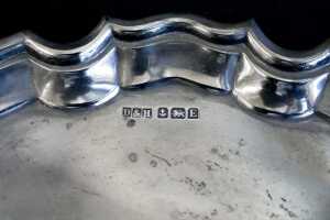 English sterling silver tri-footed salver, weight 302g - 3