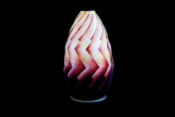 Camile Faure (1874-1956) of Limoges, Art Deco enamelled copper vase