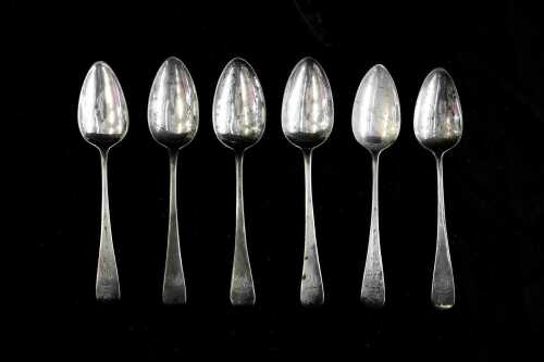 Six Georgian English sterling silver spoons, 1801/1802, weight 195g