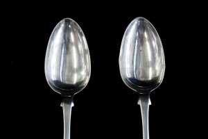 Pair of Scottish William IV sterling silver tablespoons, weight 138g - 2