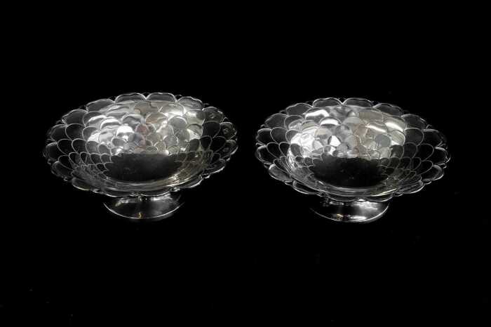Two English sterling silver footed bonbon dishes, weight 180g