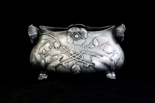 Art Nouveau pewter jardiniere with anemone decoration