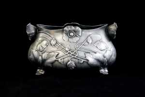 Art Nouveau pewter jardiniere with anemone decoration