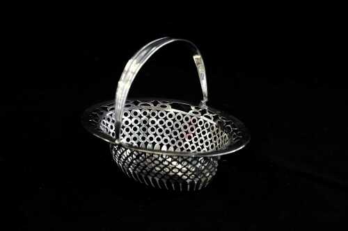 Antique English sterling silver pierced basket, weight 73g
