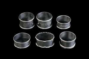 Six sterling silver napkin rings, weight 123g