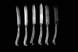 Set of 12 antique Russian 84 zolotnik silver fruit knives, c.1896-1908 - 2