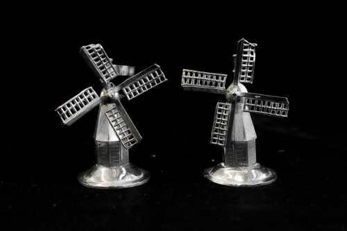 Pair of Dutch 833 silver miniature windmill figures