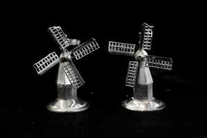 Pair of Dutch 833 silver miniature windmill figures