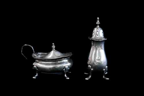 Two English sterling silver condiment pots, weight 67g