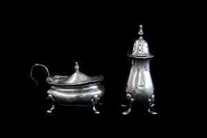 Two English sterling silver condiment pots, weight 67g
