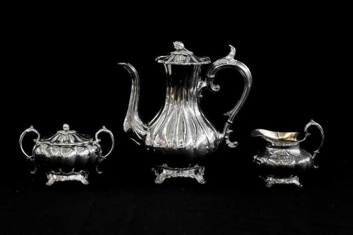 Victorian James Dixon and Sons silver plated three piece coffee service