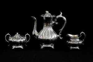 Victorian James Dixon and Sons silver plated three piece coffee service
