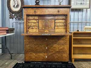 Scandinavian Biedermeier flame birch secretaire desk, c.1830