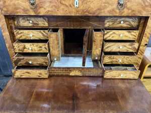 Scandinavian Biedermeier flame birch secretaire desk, c.1830 - 2