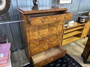 Scandinavian Biedermeier flame birch secretaire desk, c.1830 - 4