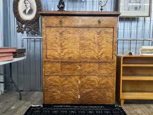 Scandinavian Biedermeier flame birch secretaire desk, c.1830 - 6