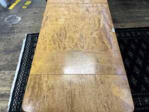 Scandinavian Biedermeier flame birch sofa table, c.1900 - 4