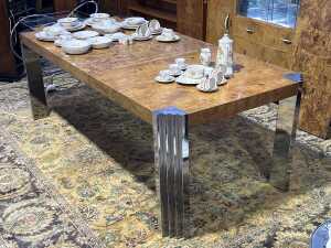 Art Deco style figured elm extension dining table