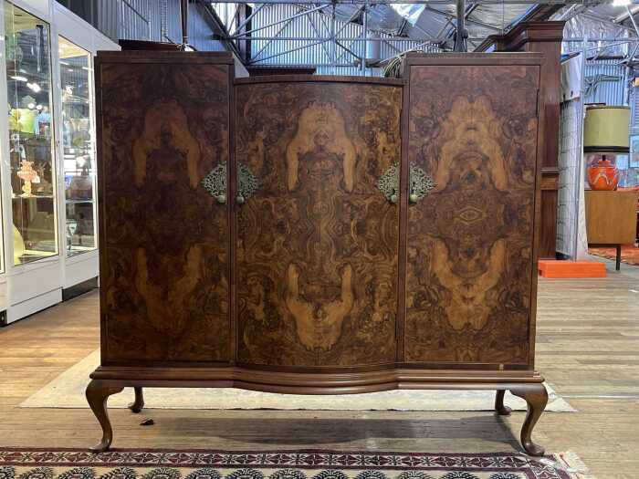 Burr walnut three door cabinet, c.1940s