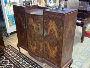 Burr walnut three door cabinet, c.1940s - 2