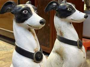Pair of whippet dog cast iron statues - 2