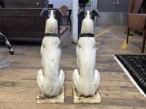 Pair of whippet dog cast iron statues - 3