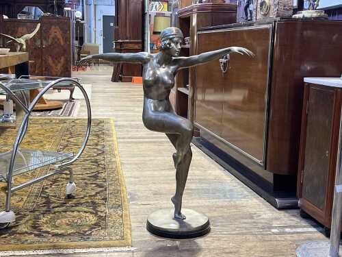 Art Deco style cast brass statue of a dancing woman