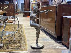 Art Deco style cast brass statue of a dancing woman