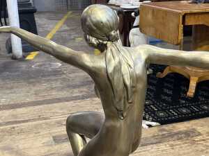 Art Deco style cast brass statue of a dancing woman - 3