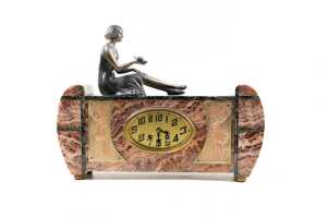 French Art Deco marble and spelter mantel clock