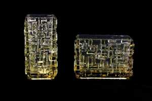 Two Czechoslovakian (Sklo Union) pressed glass vases by Jiri Brabec (1933-2005)