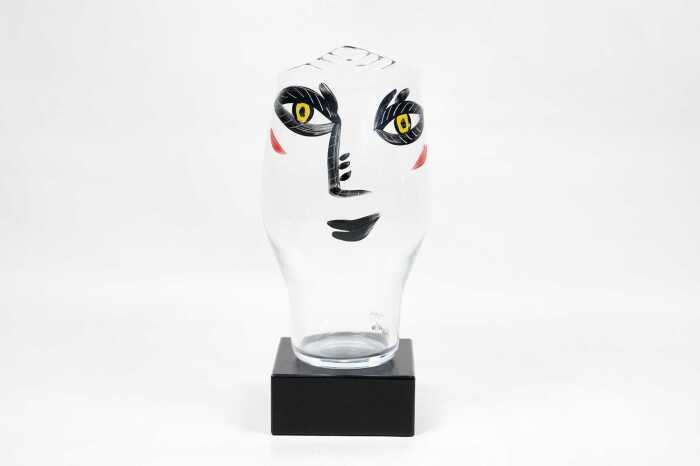 Ulrica Hydman Vallien (1938-2018) for Kosta Boda 'Open Minds' hand-painted clear glass vase