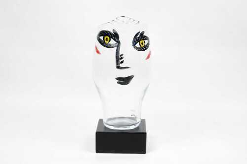 Ulrica Hydman Vallien (1938-2018) for Kosta Boda 'Open Minds' hand-painted clear glass vase