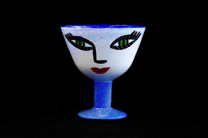 Ulrica Hydman Vallien (1938-2018) for Kosta Boda 'Open Minds' hand-painted footed glass bowl