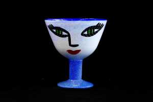 Ulrica Hydman Vallien (1938-2018) for Kosta Boda 'Open Minds' hand-painted footed glass bowl