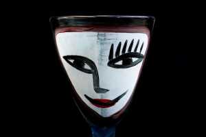 Ulrica Hydman Vallien (1938-2018) for Kosta Boda, pair of 'Open Minds' hand-painted blue glass goblets - 2