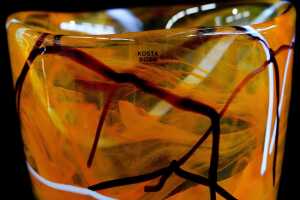 Two Kosta Boda glass vessels with orange swirl design - 3